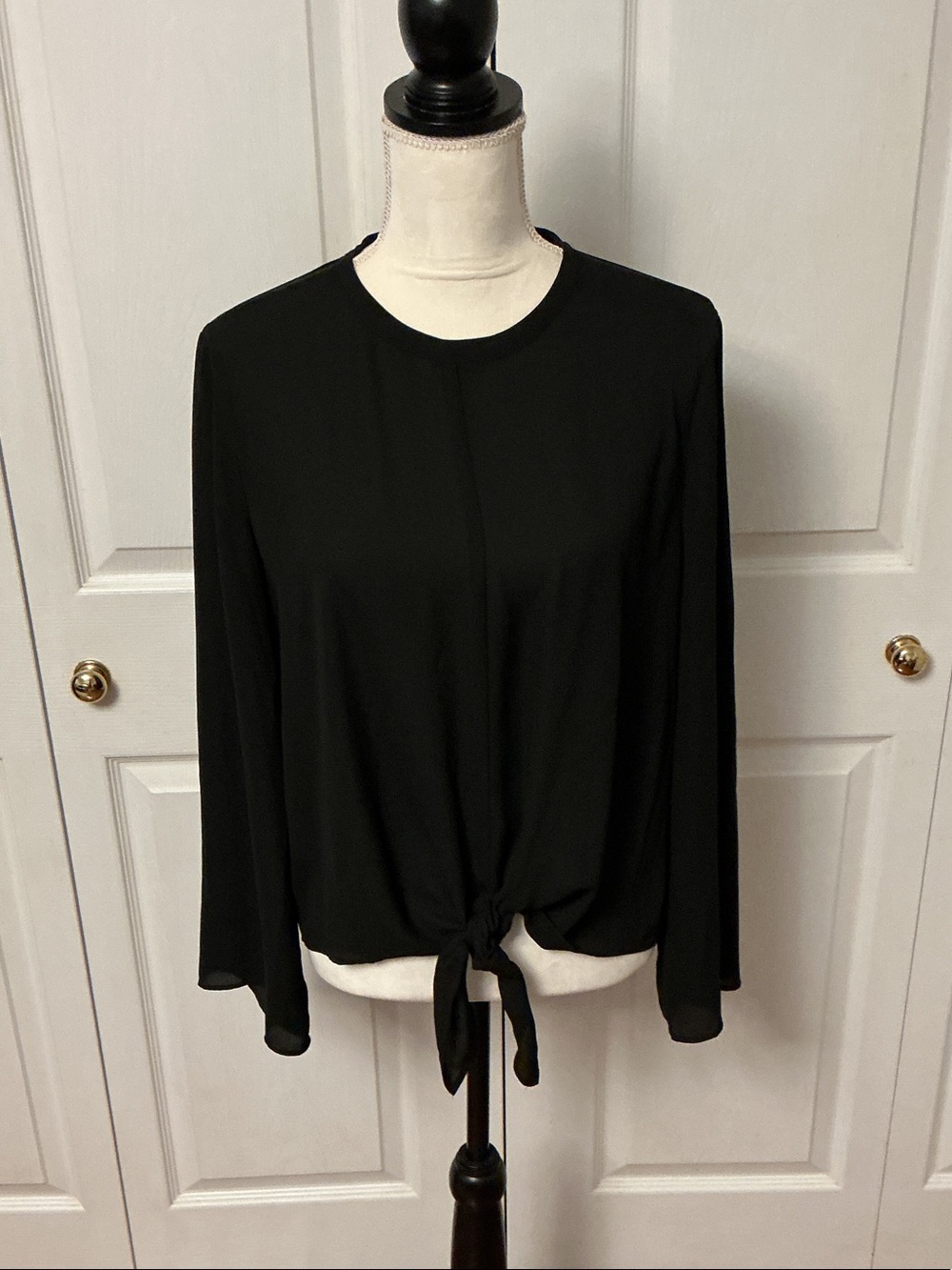 Madewell Black Long-Sleeve Tie-Front Blouse